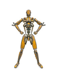 mega drone soldier robot is doing a power man pose