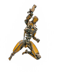 mega drone soldier robot is doing a super jump punch