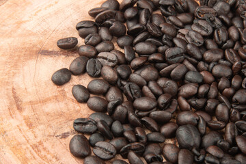 Roasted coffee beans. Detail view of the texture.