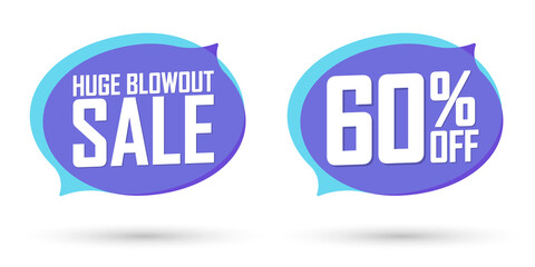 Huge Blowout Sale, 60% off, banners design template, discount tags, vector illustration