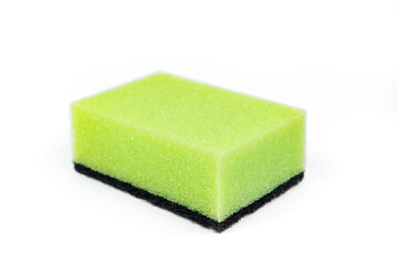 Photo of dishwashing sponge on white background.