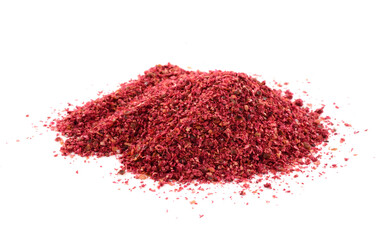 Ground Sumac Powder Spice. Isolated on White Background.