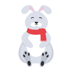 The character. White hare with a scarf around his neck. Vector illustration