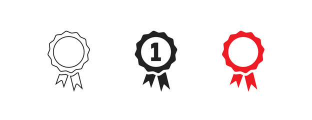 Ribbon win medal icon set. Award sign. Winner, first place symbol, in vector flat