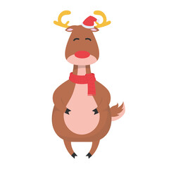 The character. Deer with antlers in a New Year's hat and scarf. Vector illustration