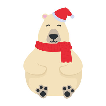 The character. Bear in a New Year's hat and scarf. Vector illustration