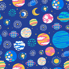Seamless space pattern. Great for fabric, textile, wrapping paper. Vector Illustration