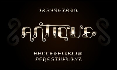 Traditional antique alphabet, font and number