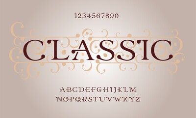 Minimal classic elegant alphabet, font and number