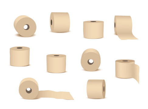 Toilettenpapier, Klopapier, Toiletten Papier Rollen,
verschiedene Klopapier Rollen Gruppe mit Schatten,
Vektor Illustration isoliert auf weißem Hintergrund
