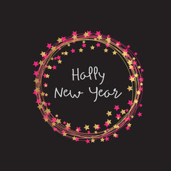 Hand Drawn Happy New Year Greeting Card with colorful star frame