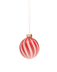 Glossy glass red and white spiral twisted Christmas ball