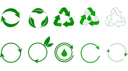 Collection of eco icons. Environmentally friendly waste, treatment of industrial effluents and emissions. Caring for the environment. Natural energy, solar panels as an alternative. Vector image.