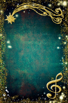 Christmas musical card, treble clef, vertical.