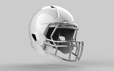 Fototapeta premium Sample American football white helmet Perspective view Sport equipment 3D render Illustration Isolated on grey background.