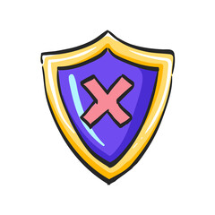 Shield icon in color drawing. Protection, computer virus, antivirus