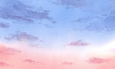 黄昏た空　水彩画