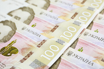 Closeup view of Ukrainian money as background. National currency