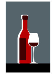 Simple image of a bottle of wine and a glass. Vector image for logo or illustrations.
