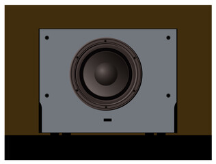 Device for quality sound. Acustic systems. Subwoofer. Vector image for illustrations.