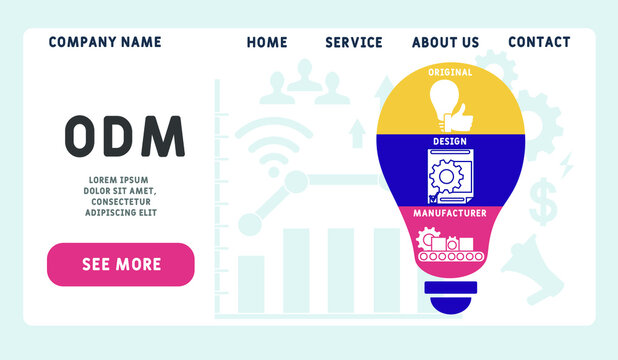 Vector website design template . ODM - original design manufacturer acronym, business concept. illustration for website banner, marketing materials, business presentation, online advertising.