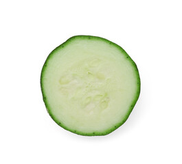 Slice of ripe zucchini isolated on white, top view