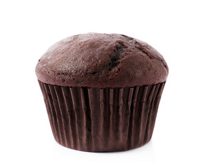 Delicious fresh chocolate cupcake isolated on white