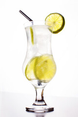cocktail with lemon on white background
