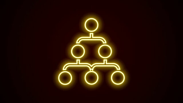 Glowing neon line Business hierarchy organogram chart infographics icon isolated on black background. Corporate organizational structure graphic elements. 4K Video motion graphic animation