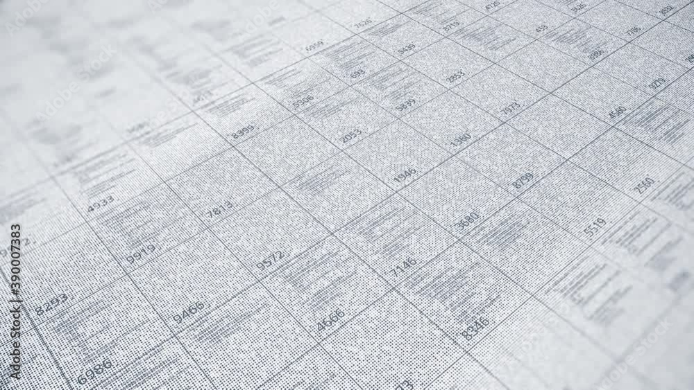 Poster abstract white and grey cells with numbers flowing slowly. animation. lots of changing data in a tab