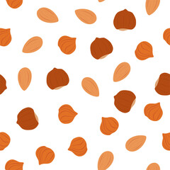 Almond and Hazelnut. Vector pattern 