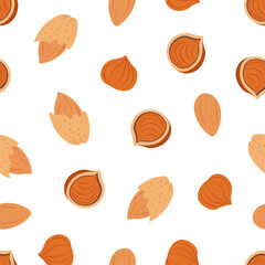 Almond and Hazelnut. Vector pattern 