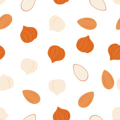 Almond and Hazelnut. Vector pattern 