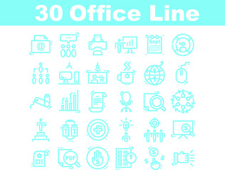 Fototapeta na wymiar 30 Media Icon Office Line Style for any purposes website mobile app presentation