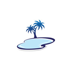 Palm tree and pond icon design template illustration