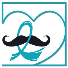 Prostate cancer awareness month. Men's health concept. Mustaches and blue ribbon background. Place Your Own Text On This Poster. 