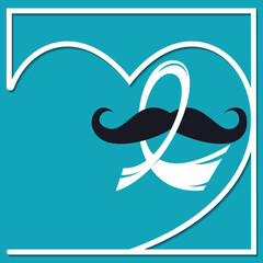 Prostate cancer awareness month. Men's health concept. Mustaches and blue ribbon background. Place Your Own Text On This Poster. 