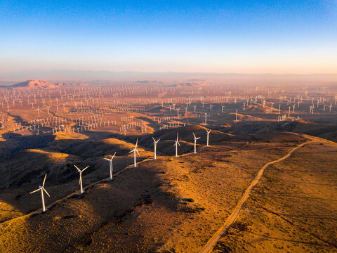 Aerial View Of The Wind Turbine Farm In Nevada, USA