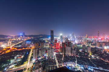 Fototapeta na wymiar Blues skyline in Futian District, Shenzhen, China