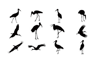 stork silhouette icon vector set for logo