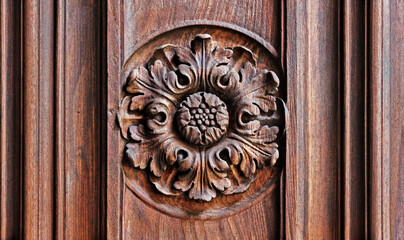 Carved wood, church door detail, Rio de Janeiro, Brazil