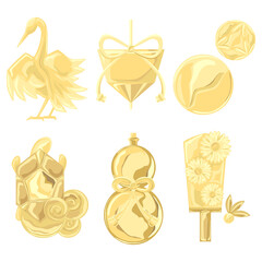 金のお正月縁起物アイコン風イラスト
