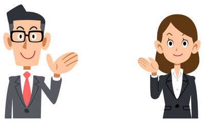 案内するビジネスパーソンの男女　上半身
