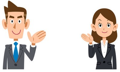 案内するビジネスパーソンの男女　上半身
