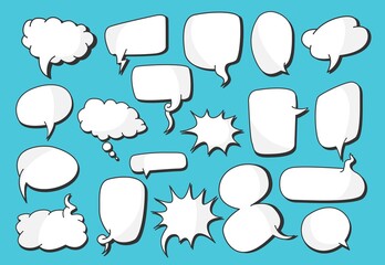Collection of message chat balloons without text. Empty white speech bubble. Cartoon vector illustration