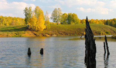 Autumn view of lake and forest