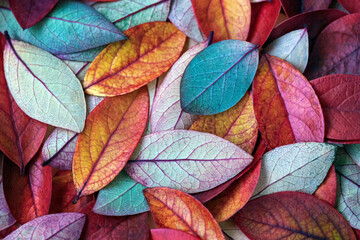 variegated autumn leaves background, multicolored fall texture