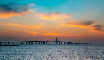 China's famous cable-stayed bridge, Jiaozhou Bay Sea-Crossing Bridge in Qingdao, Shandong Province and the sea scenery