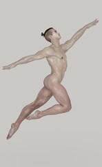 Powerful leap, ballet dancer naked