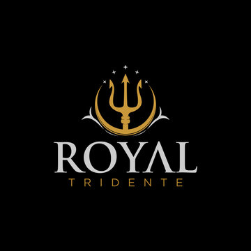 Trident Neptune God Logo Template with Gold Colour